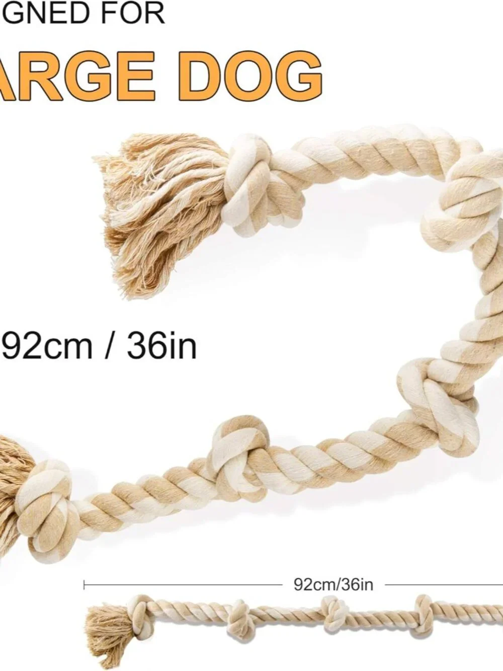 Dog Rope Toys for Large/Medium Aggressive Chewers, Tough Cotton Chew Toy, 3 Feet - Picture 5 of 7